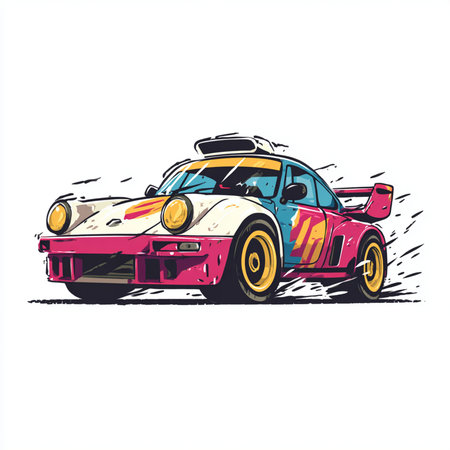 Retro american car. Hand drawn vector illustration on white backgroundの素材