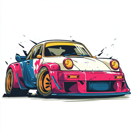 Vector illustration of a vintage sports car on a white background. Hand drawing.の素材