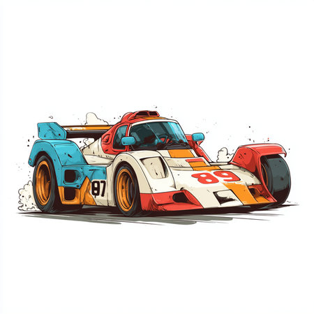 illustration of a racing car on a white background, vector illustrationの素材