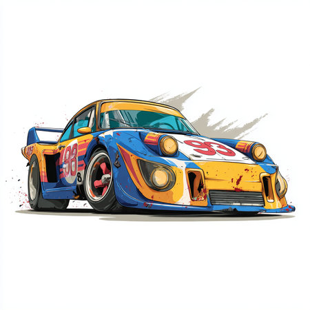 Vector illustration of vintage race car on white background. Side view.の素材