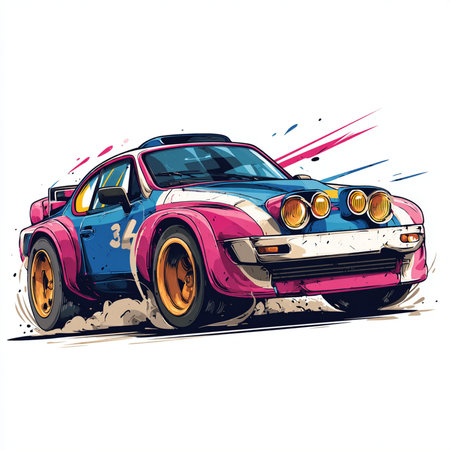 Vintage sports car vector illustration. Hand drawn retro car on a white background.の素材