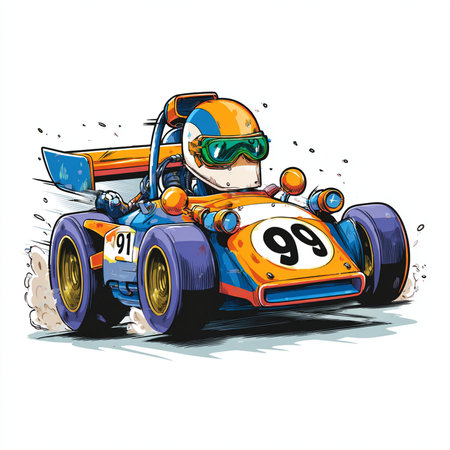 illustration of a racing car with a driver on a white backgroundの素材