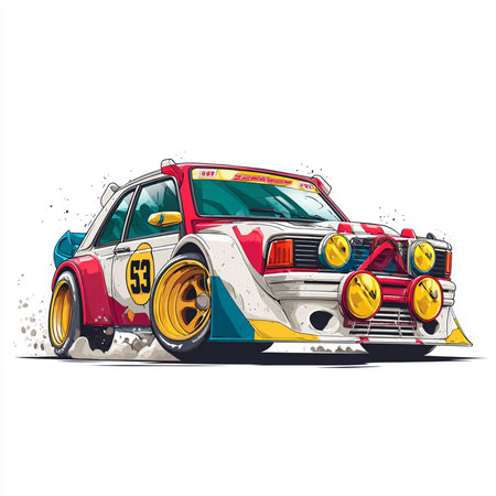 Racing car vector illustration. Retro style design. Side view.の素材