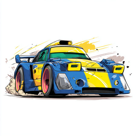illustration of racing car on a white background with grunge elementsの素材
