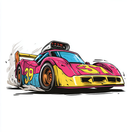 Hand drawn sketch of a racing car. Vector illustration on white background.の素材