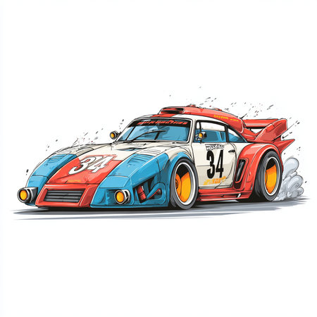 Vector illustration of a vintage race car on a white background. Hand drawingの素材