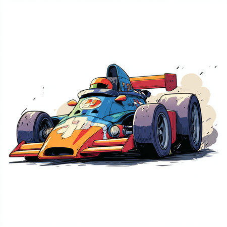 illustration of a racing car on a white background with space for textの素材