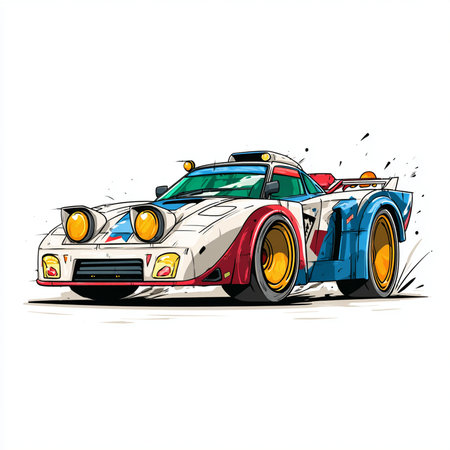 Vintage sports car on a white background. Hand drawn vector illustration.の素材