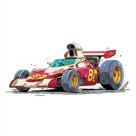 illustration of a racing car on a white background, vintage styleの素材