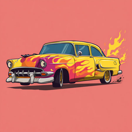 cartoon car on fire, vector illustration, eps10.の素材