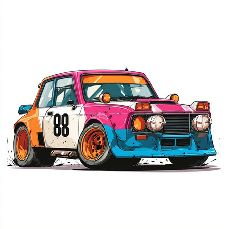 illustration of vintage race car on white background. Hand drawn vector illustration.の素材