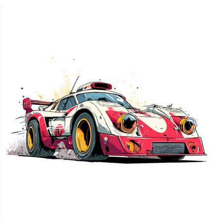 Vintage racing car. Vector hand drawn illustration on white background.の素材