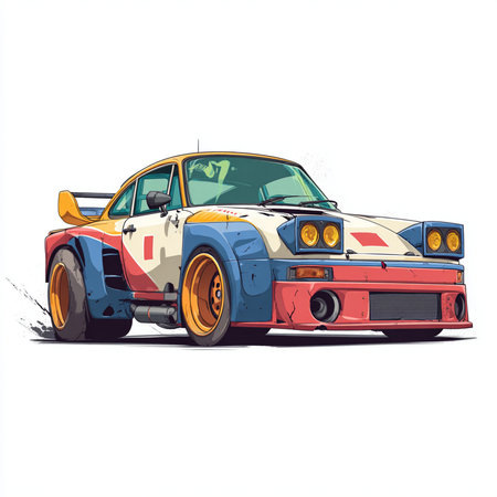 illustration of a vintage sports race car on a white background.の素材