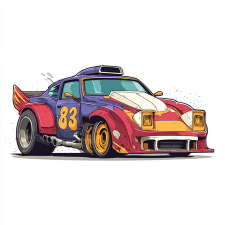 Vintage american car. Hand drawn vector illustration on white backgroundの素材