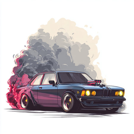Retro car in smoke. Vector illustration of a vintage car.の素材