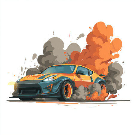 Sport car in flames. Vector illustration on white background. Eps 10の素材