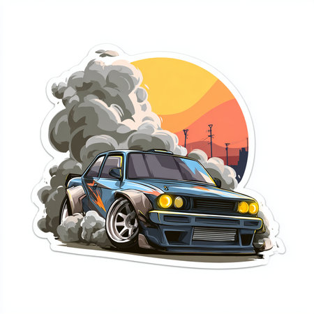 Vector illustration of a car in a smoke on a white background.の素材