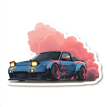 Sport car with red smoke on a white background. Vector illustration.の素材