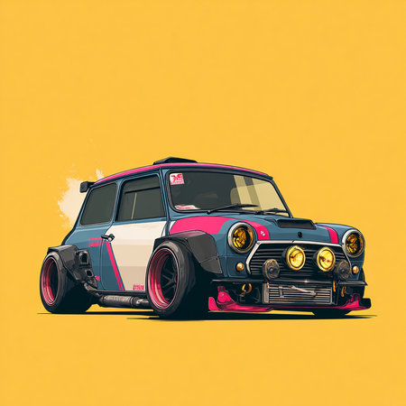 Retro car on yellow background. Vector illustration. Eps 10.の素材