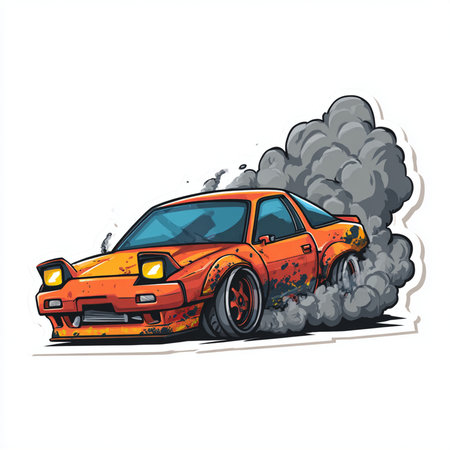 Vector illustration of a burning car on white background. Vector illustration.の素材