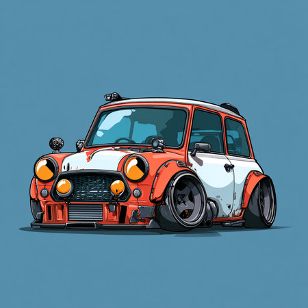 Retro car. Vector illustration in a flat style on a blue background.の素材