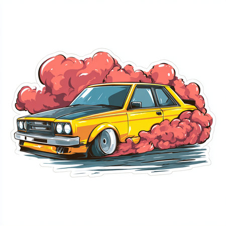 retro car on the background of the smoke. Vector illustration.の素材