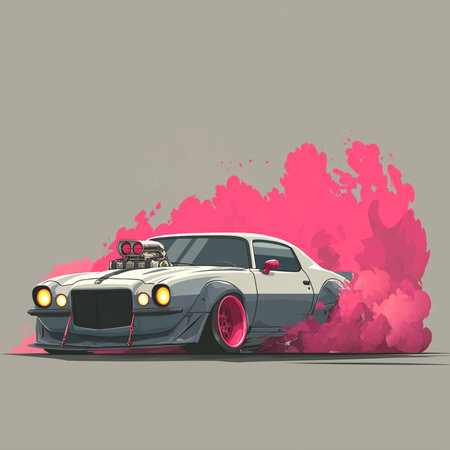 Retro car on a background of colored smoke. Vector illustration.の素材