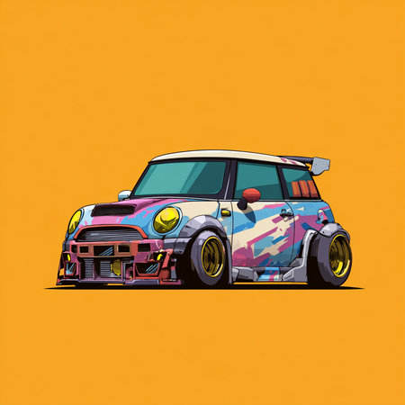 Racing car on orange background. Vector illustration of sport car.の素材