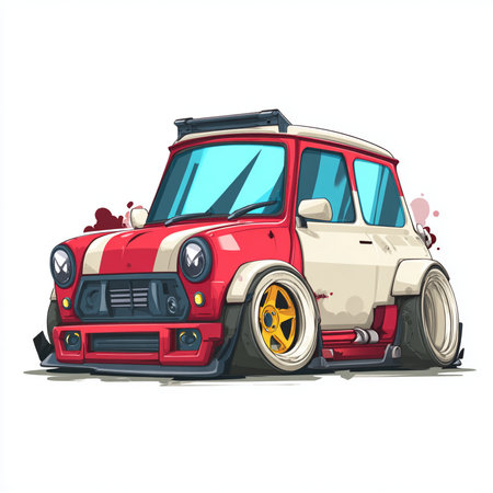 Cartoon old car isolated on a white background. Vector illustration.の素材