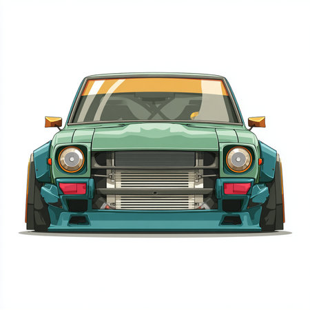 Retro car isolated on white background. Front view. Vector illustration.の素材