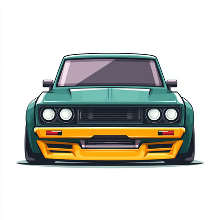 Retro car vector illustration isolated on white background. Front view.の素材