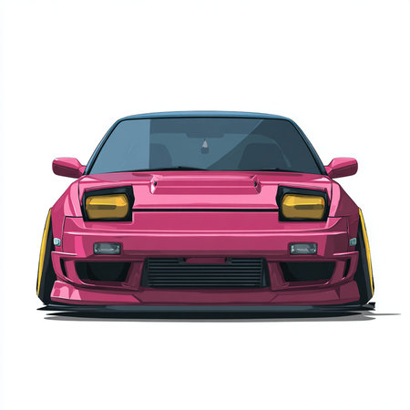 Vector illustration of a pink sport car on a white background. Side view.の素材