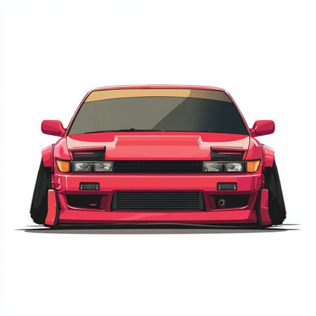 Red sport car side view isolated on white background with clipping path.の素材