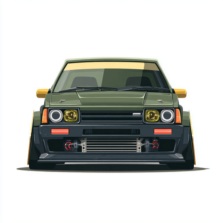 Retro car front view isolated on white background. Vector illustration.の素材