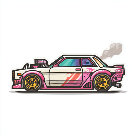 Retro race car. Vector illustration isolated on a white background.の素材