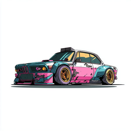 Racing car vector illustration. Hand drawn sport car on white backgroundの素材