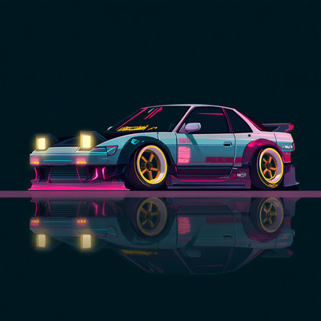 Sport car on a dark background with reflection. 3d rendering.の素材