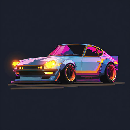 Retro car. Side view. Vector illustration on dark background.の素材