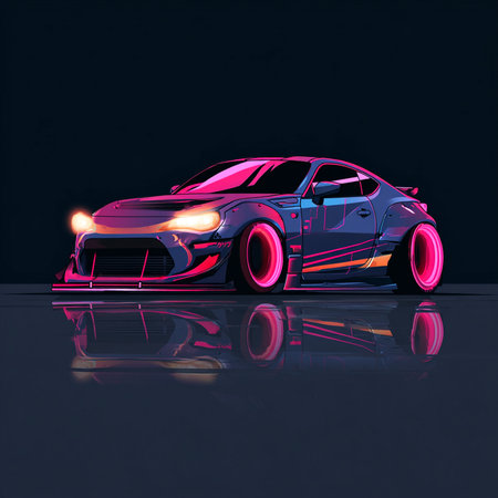 sports car on a black background. 3d rendering. Neonの素材