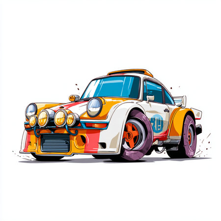 Retro car isolated on white background. Hand drawn vector illustration.の素材