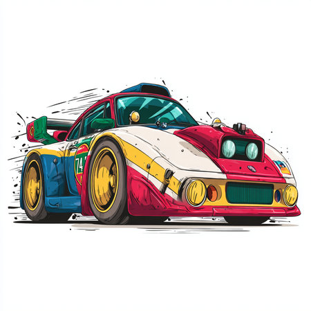 Retro racing car. Side view. Hand drawn vector illustration.の素材