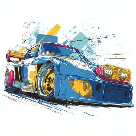 Retro car vector illustration isolated on white background. Design element for poster, card, banner.の素材