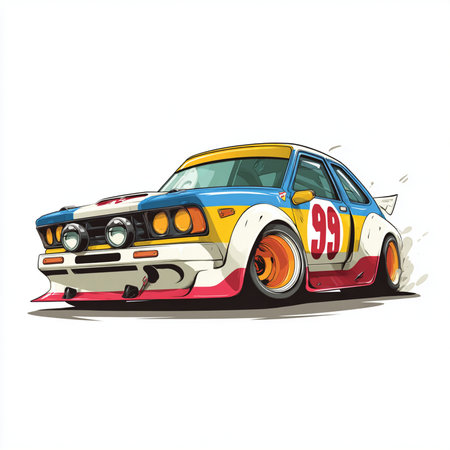 Vintage car with flames. Vector illustration of a retro car.の素材