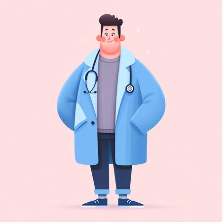Doctor in blue coat and stethoscope. Vector illustration in cartoon styleの素材