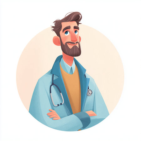 Male doctor with stethoscope. Vector illustration in cartoon style.の素材