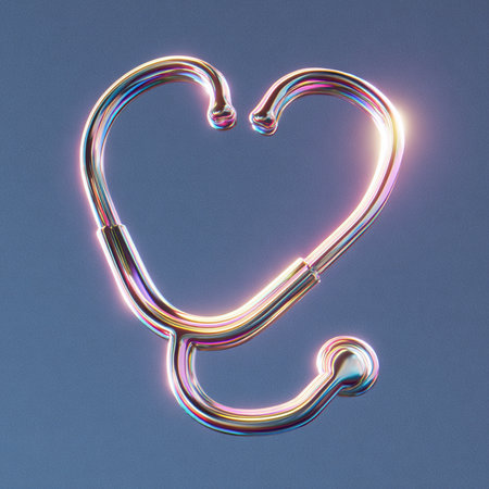 Stethoscope with heart symbol on blue background. 3D renderingの素材