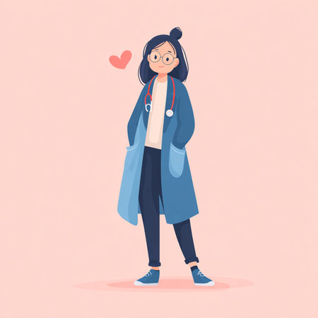 Vector illustration of a girl in a coat with a stethoscope.の素材