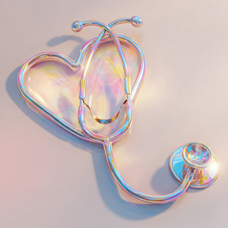 Stethoscope and heart on a white background. 3d renderの素材