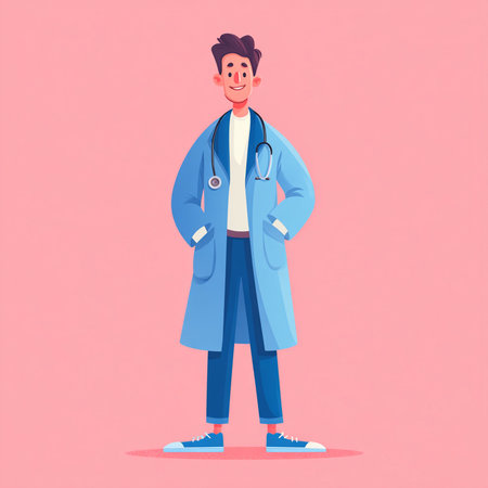 Male doctor character in blue coat and stethoscope. Vector illustrationの素材