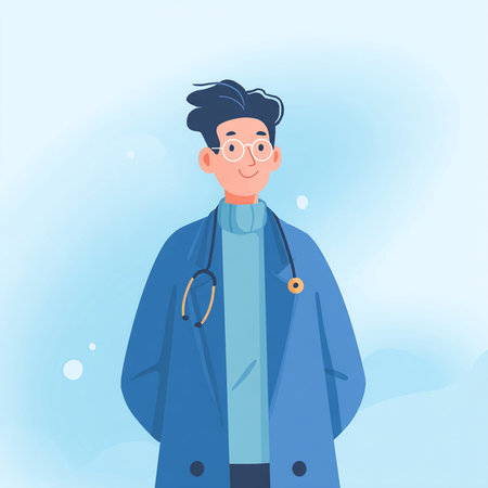 Male doctor with stethoscope. Vector illustration in cartoon style.の素材